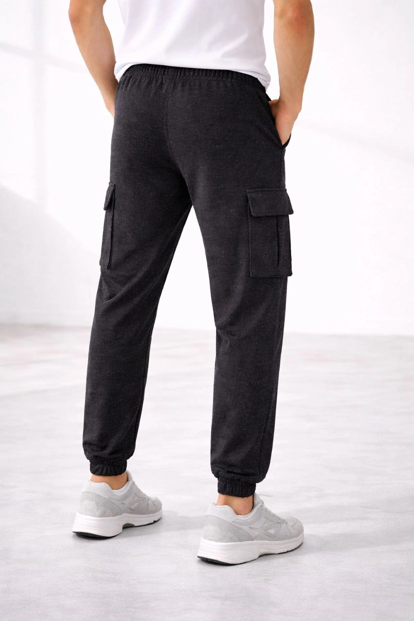 69aaf44e5ce85-92160131-sw853sh1280 Erkek Jogger Eşofman Altı Kargo Cepli Lastikli Paça Spor Pantolon - Füme - Görsel 2