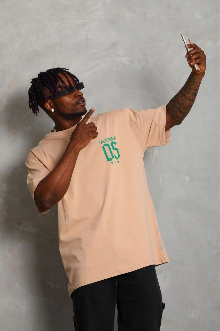 69b67ba414977-24241725-sw853sh1280 Erkek Baskılı T-Shirt Kısa Kol Bisiklet Yaka Regular Fit Tişört - Bej