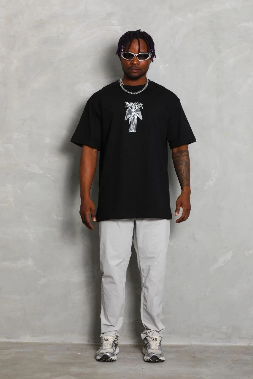 69b684b3a10c9-52852392-sw853sh1280 Erkek Baskılı T-Shirt Kısa Kol Bisiklet Yaka Regular Fit Tişört - Siyah