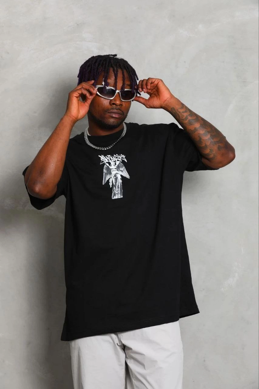 69b684b3a3a41-45361844-sw853sh1280 Erkek Baskılı T-Shirt Kısa Kol Bisiklet Yaka Regular Fit Tişört - Siyah - Görsel 2