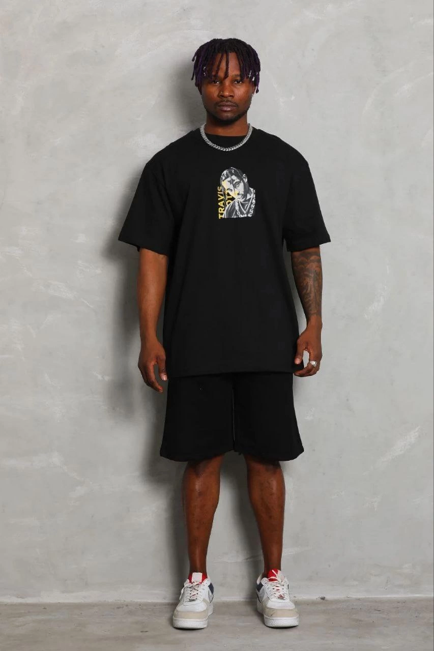 69b68e6b3e040-29745573-sw853sh1280 Erkek Baskılı T-Shirt Kısa Kol Bisiklet Yaka Regular Fit Tişört - Siyah - Görsel 2