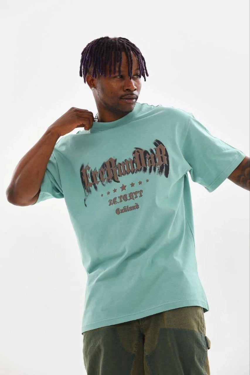 69b694216c0e5-31105581-sw853sh1280 Erkek Baskılı T-Shirt Kısa Kol Bisiklet Yaka Regular Fit Tişört - Mint Yeşili