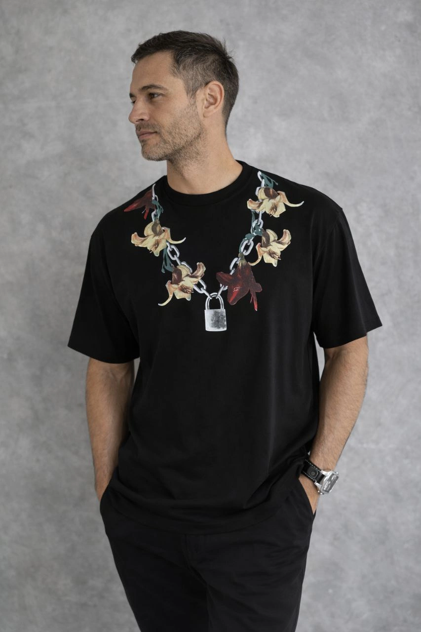69b696b65c90c-42841837-sw853sh1280 Erkek Baskılı T-Shirt Kısa Kol Bisiklet Yaka Regular Fit Rahat Tişört - Siyah