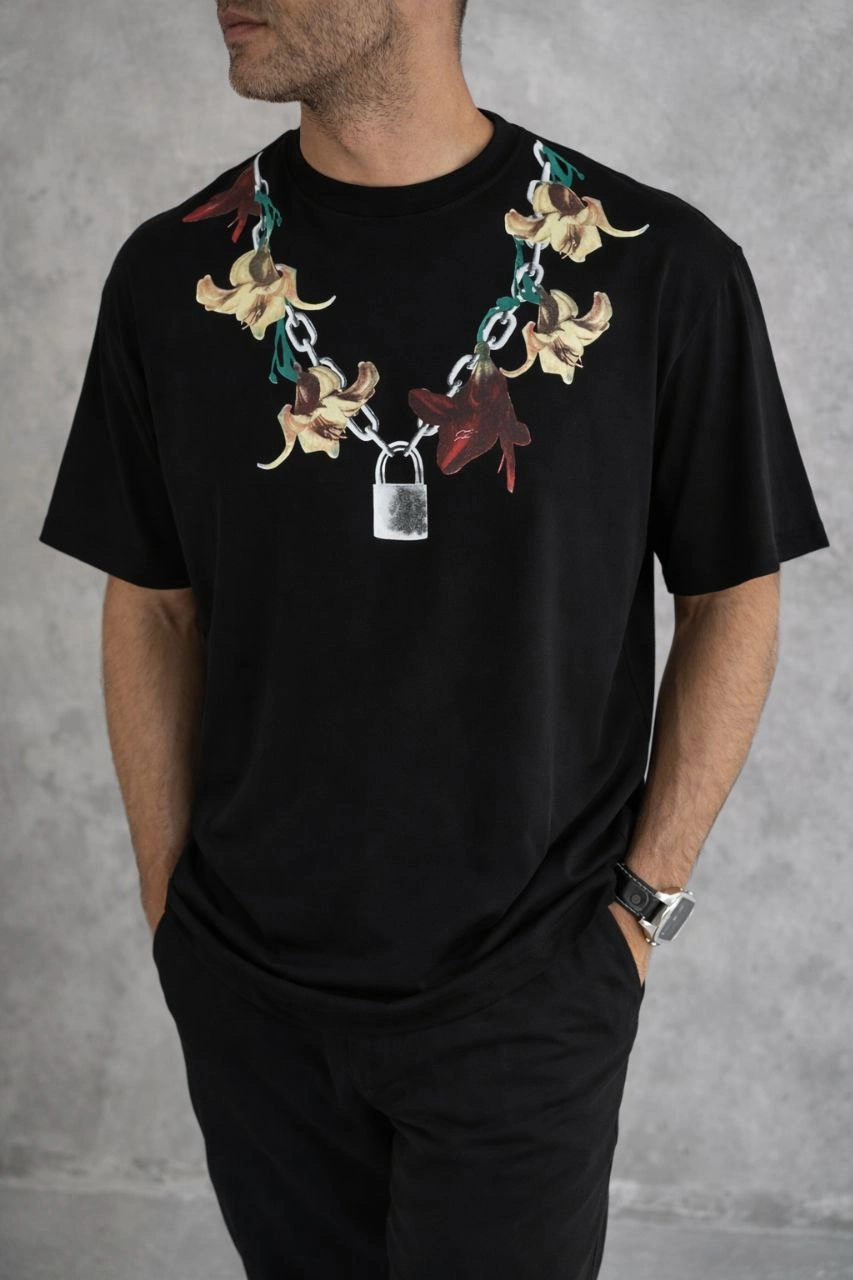 69b696b65ddd3-33502152-sw853sh1280 Erkek Baskılı T-Shirt Kısa Kol Bisiklet Yaka Regular Fit Rahat Tişört - Siyah - Görsel 2