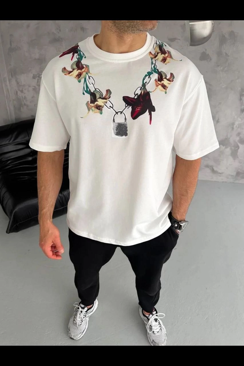 69b697368b013-97868757-sw853sh1280 Erkek Baskılı T-Shirt Kısa Kol Bisiklet Yaka Regular Fit Tişört - Beyaz - Görsel 2