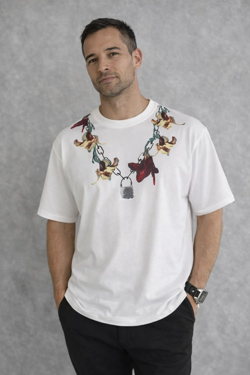 69b697368ceed-77482993-sw853sh1280 Erkek Baskılı T-Shirt Kısa Kol Bisiklet Yaka Regular Fit Tişört - Beyaz
