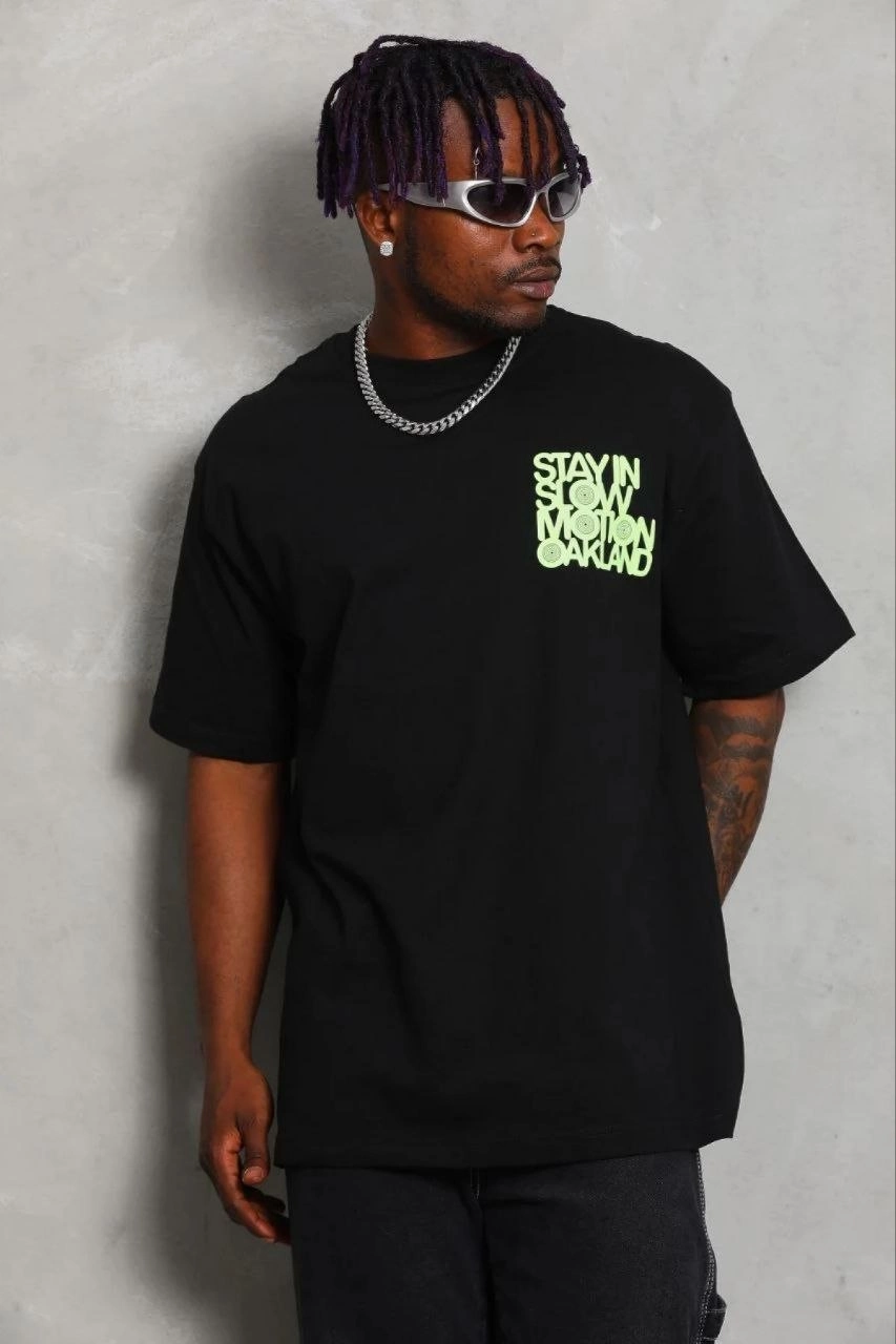69b69ddc0db44-90958566-sw853sh1280 Erkek Baskılı T-Shirt Kısa Kol Bisiklet Yaka Regular Fit Tişört - Siyah - Görsel 2