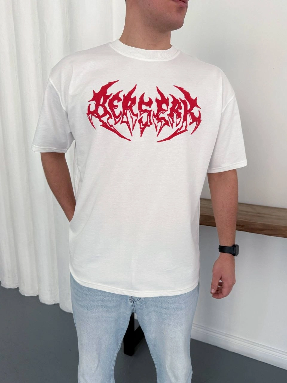 69c2645814a4b-49055372-sw960sh1280 Erkek Kısa Kol Yazlık Tişört Bisiklet Yaka Baskılı Oversize T-Shirt - Beyaz - Görsel 2