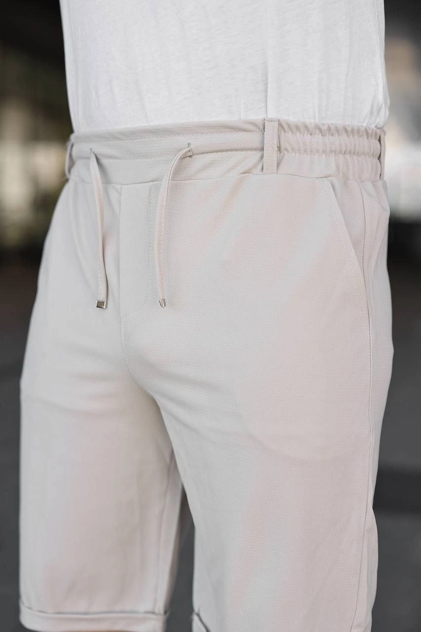 69c931f21bee3-93910844-sw853sh1280 Erkek Diagonel Kumaş Duble Paça Cepli Bağcıklı Bel Lastikli ŞORT - Krem - Görsel 2