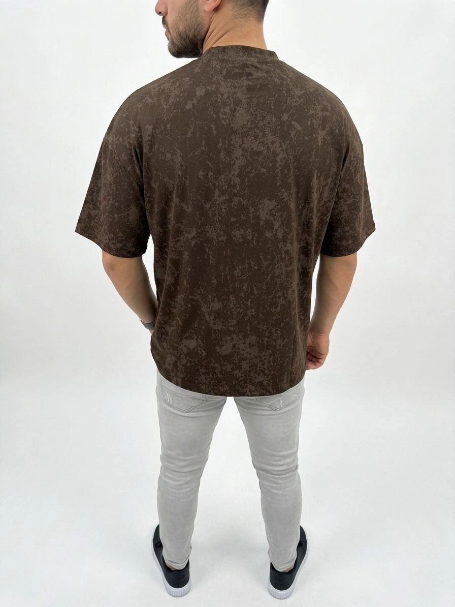 69c941f8c83b8-89532573-sw896sh1194 Erkek Premium Tişört OSY Yumuşak Dokulu Yıkamalı Oversize T-Shirt - Kahverengi - Görsel 2