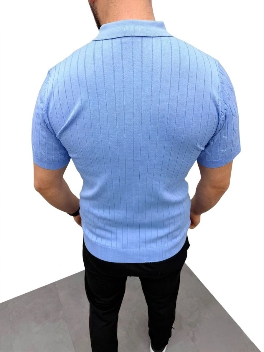 69c94f7e31c2f-27583882-sw896sh1194 Erkek Yazlık Triko Saç Örgü Tişört Kısa Kol Polo Yaka Fermuarlı T-Shirt - Bebe Mavisi - Görsel 2