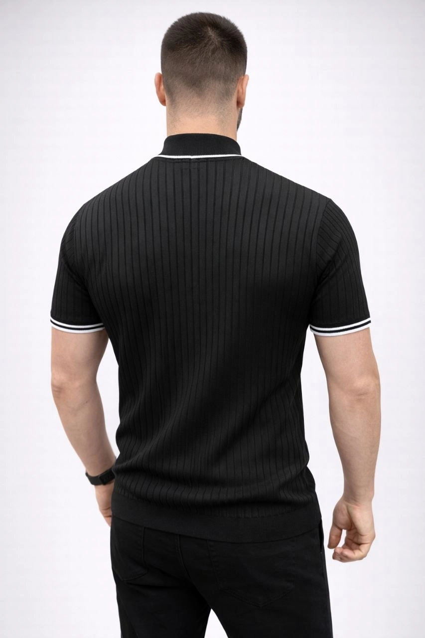 69c95488313cd-37950719-sw853sh1280 Erkek Fitilli Triko Dokuma Kısa Kol Tişört Yarım Boğaz Modern Yazlık T-Shirt - Siyah - Görsel 2