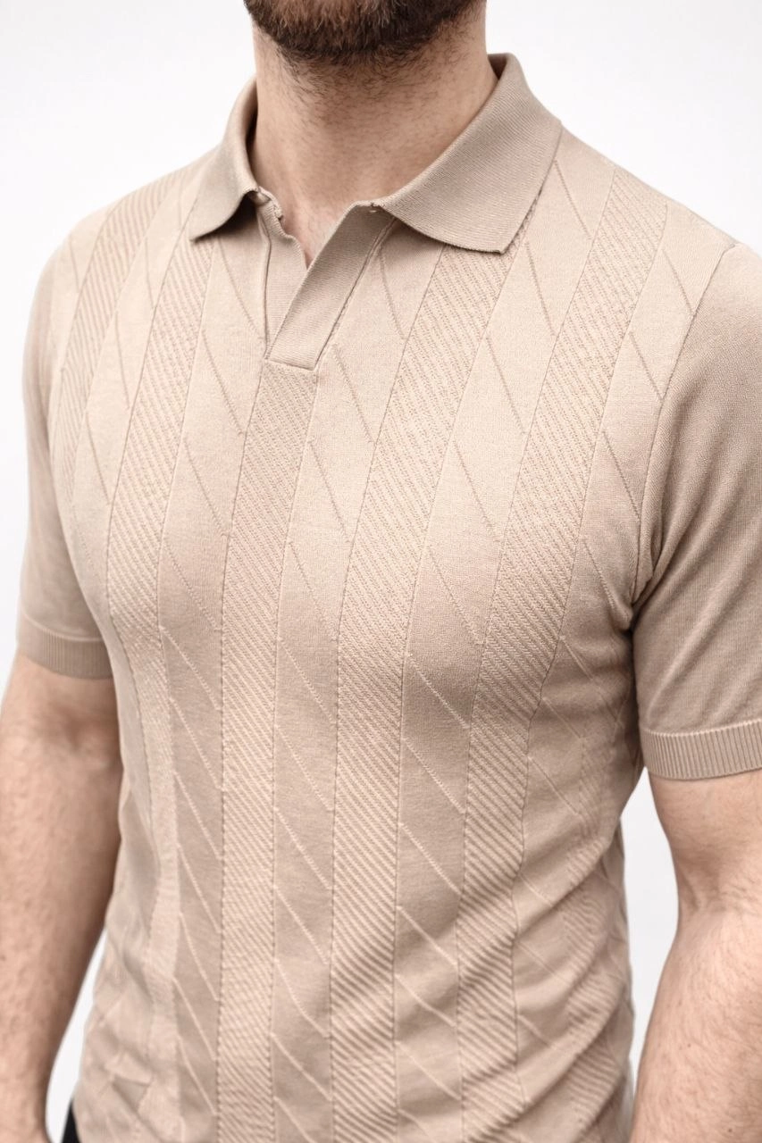 69ca3e66cad3d-38304712-sw853sh1280 Erkek Yazlık Triko Dokuma Tişört Kısa Kol Polo Yaka T-Shirt - Bej