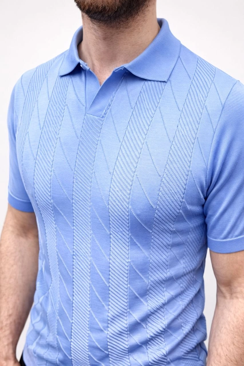 69ca3f6590b4e-80195086-sw853sh1280 Erkek Yazlık Triko Dokuma Tişört Kısa Kol Polo Yaka T-Shirt - Bebek Mavisi