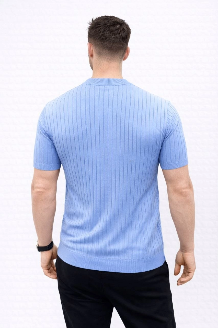 69ca435eae05f-89458784-sw853sh1280 Erkek Kısa Kol Fitilli Triko T-Shirt Yazlık Hakim Yaka Tişört - Bebek Mavisi - Görsel 2