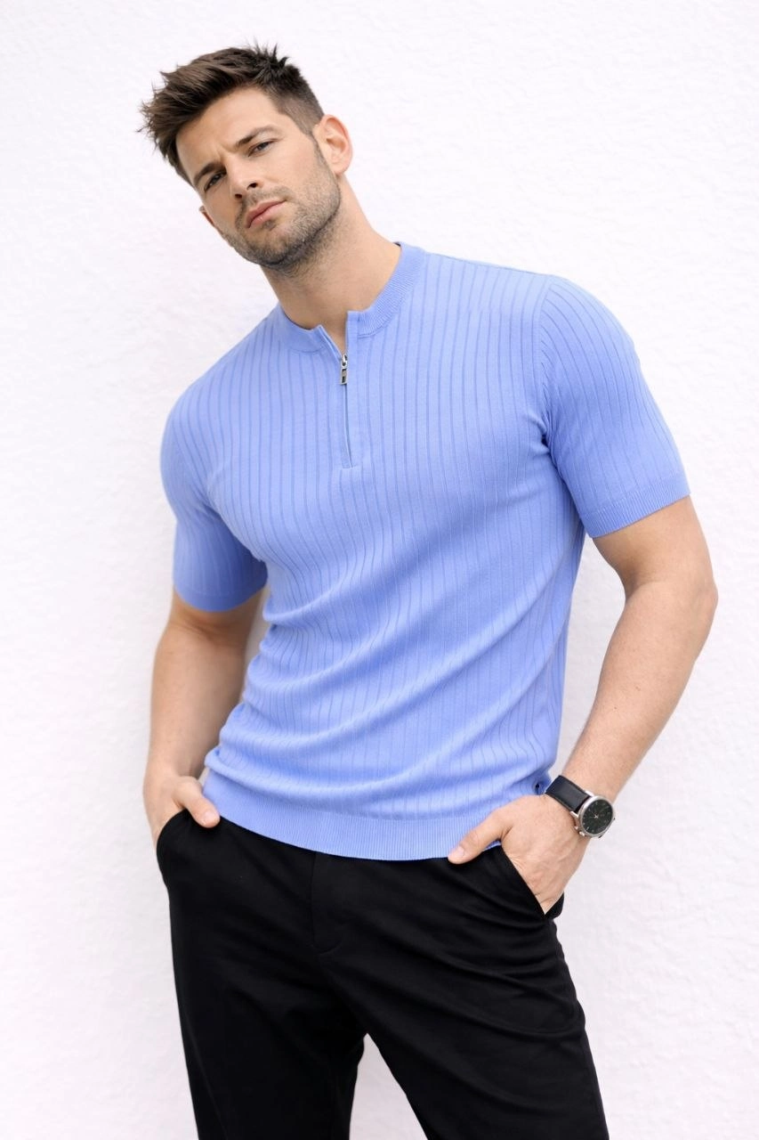 69ca435eaf4a0-34180910-sw853sh1280 Erkek Kısa Kol Fitilli Triko T-Shirt Yazlık Hakim Yaka Tişört - Bebek Mavisi