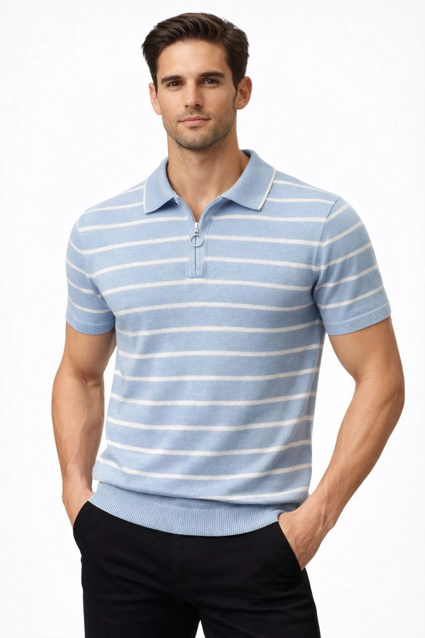 69ce448044804-67925760-sw853sh1280 Erkek Triko Polo Yaka Fermuarlı Çizgili Tişört T-Shirt Yazlık Şık - Bebek Mavisi