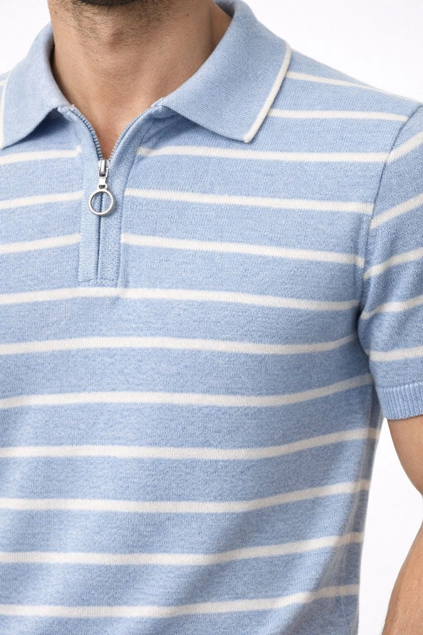 69ce448067820-31388185-sw853sh1280 Erkek Triko Polo Yaka Fermuarlı Çizgili Tişört T-Shirt Yazlık Şık - Bebek Mavisi - Görsel 2