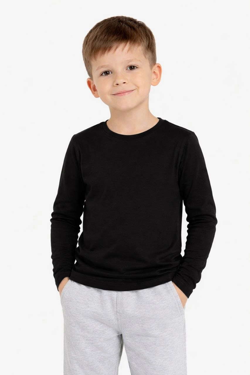 69ce61232a975-77618321-sw853sh1280 Erkek Çocuk Basic Uzun Kollu Tişört Okul Günlük Rahat T-Shirt - Siyah