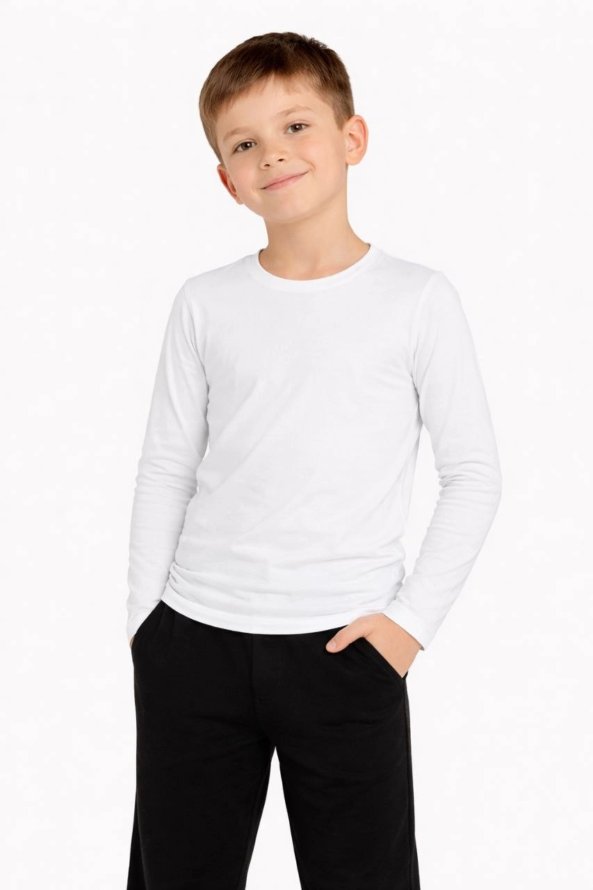 69ce61e2d0628-54428767-sw853sh1280 Erkek Çocuk Basic Uzun Kollu Tişört Okul Günlük Rahat T-Shirt - Beyaz