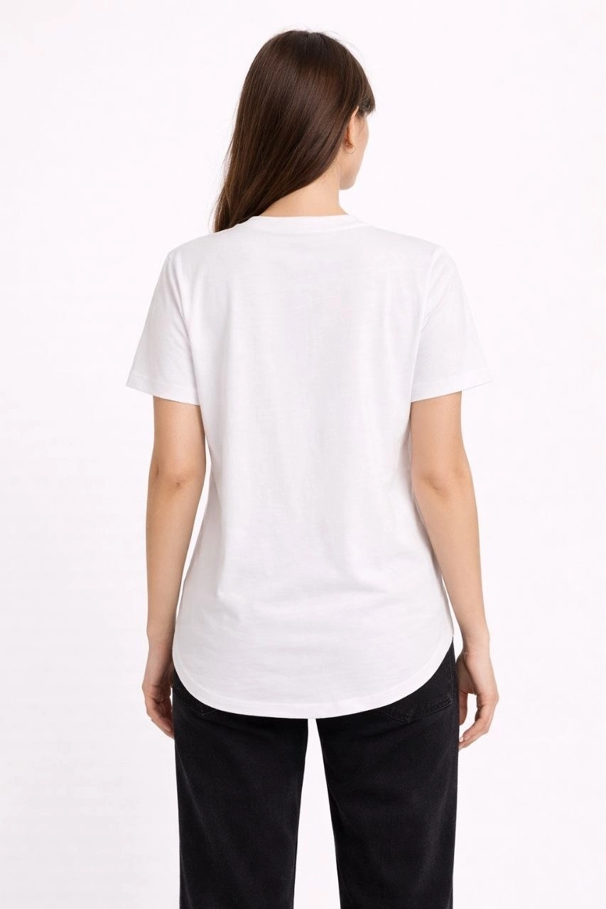 69d2876d934f3-85285346-sw853sh1280 Kadın Basic T-Shirt Kısa Kol Bisiklet Yaka Oval Kesim Tişört - Beyaz - Görsel 2