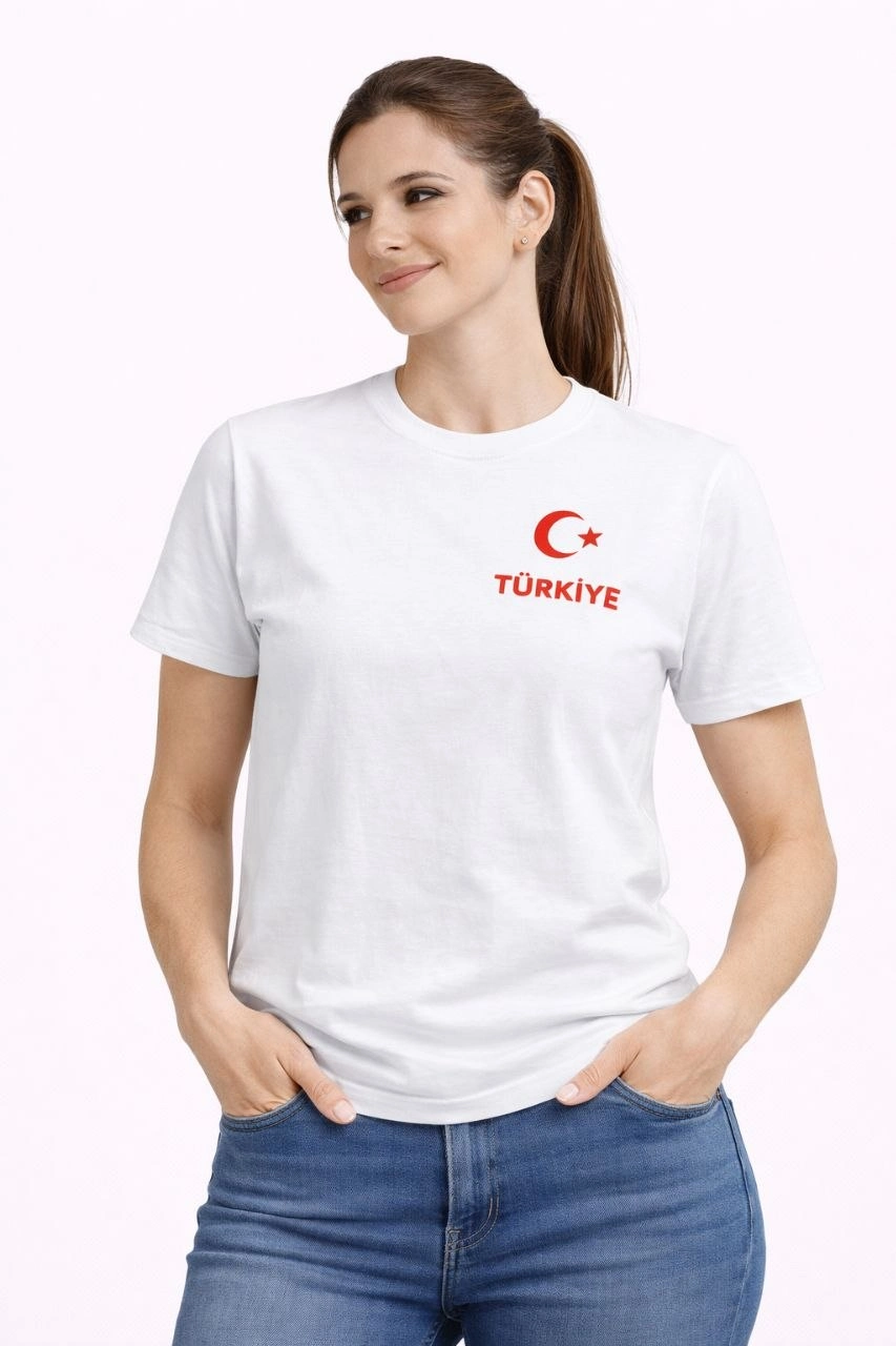 69d2a208ccf28-33561841-sw853sh1280 Kadın TÜRKİYE Ay Yıldız Baskılı Taraftar Forma T-Shirt - Beyaz - Görsel 2