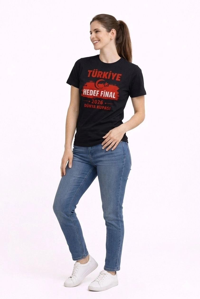 69d2a38fd73ec-42441542-sw843sh1264 Kadın TÜRKİYE Baskılı Tişört Ay Yıldız 2026 Dünya Kupası Taraftar Forma T-Shirt - Siyah - Görsel 2