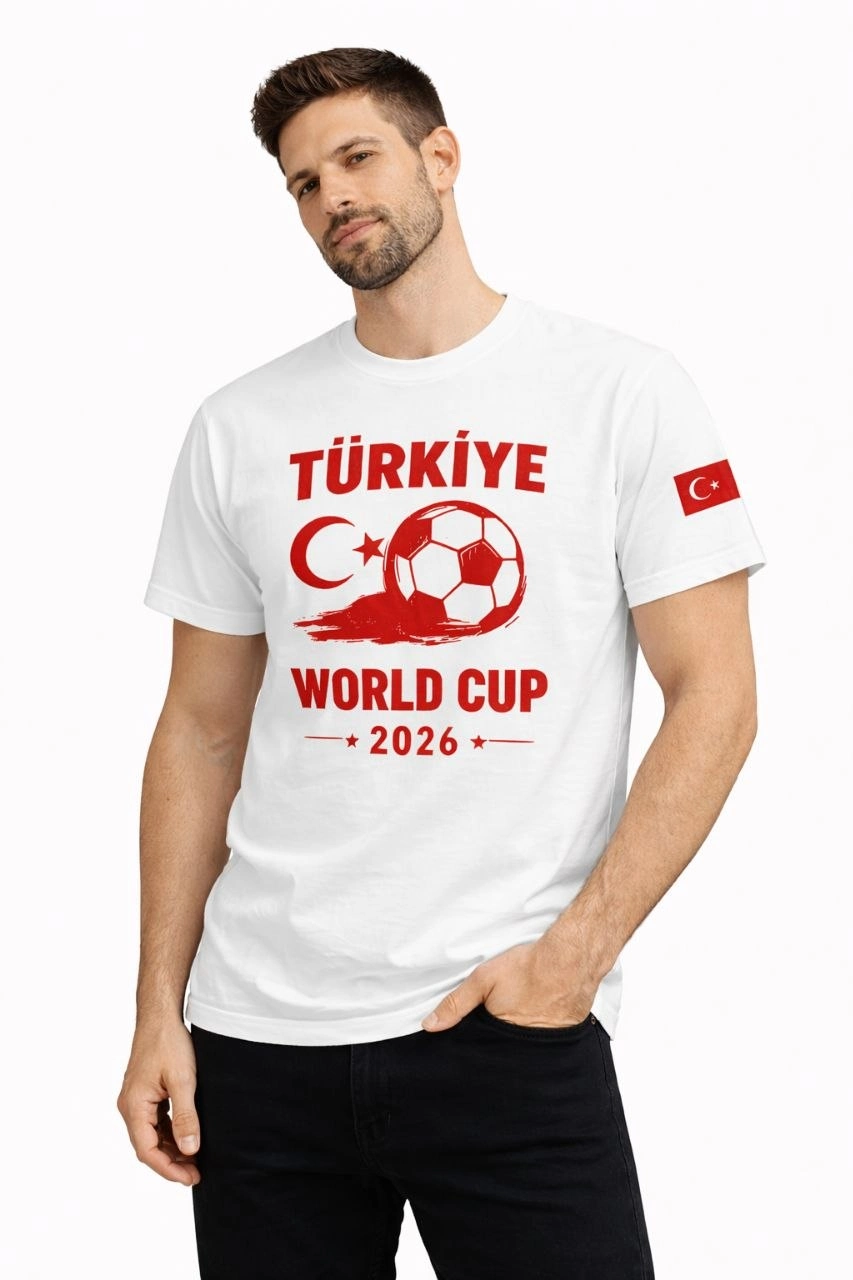 69d3e16a291c9-71022026-sw853sh1280 Erkek Türkiye World Cup 2026 Baskılı Tişört Futbol Temalı Forma T-Shirt - Beyaz - Görsel 2