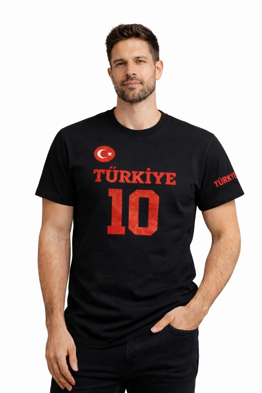 69d3e41f73eb0-98663140-sw853sh1280 Erkek TÜRKİYE Ay Yıldız Baskılı 10 Numara Forma Tişört Taraftar T-Shirt - Siyah