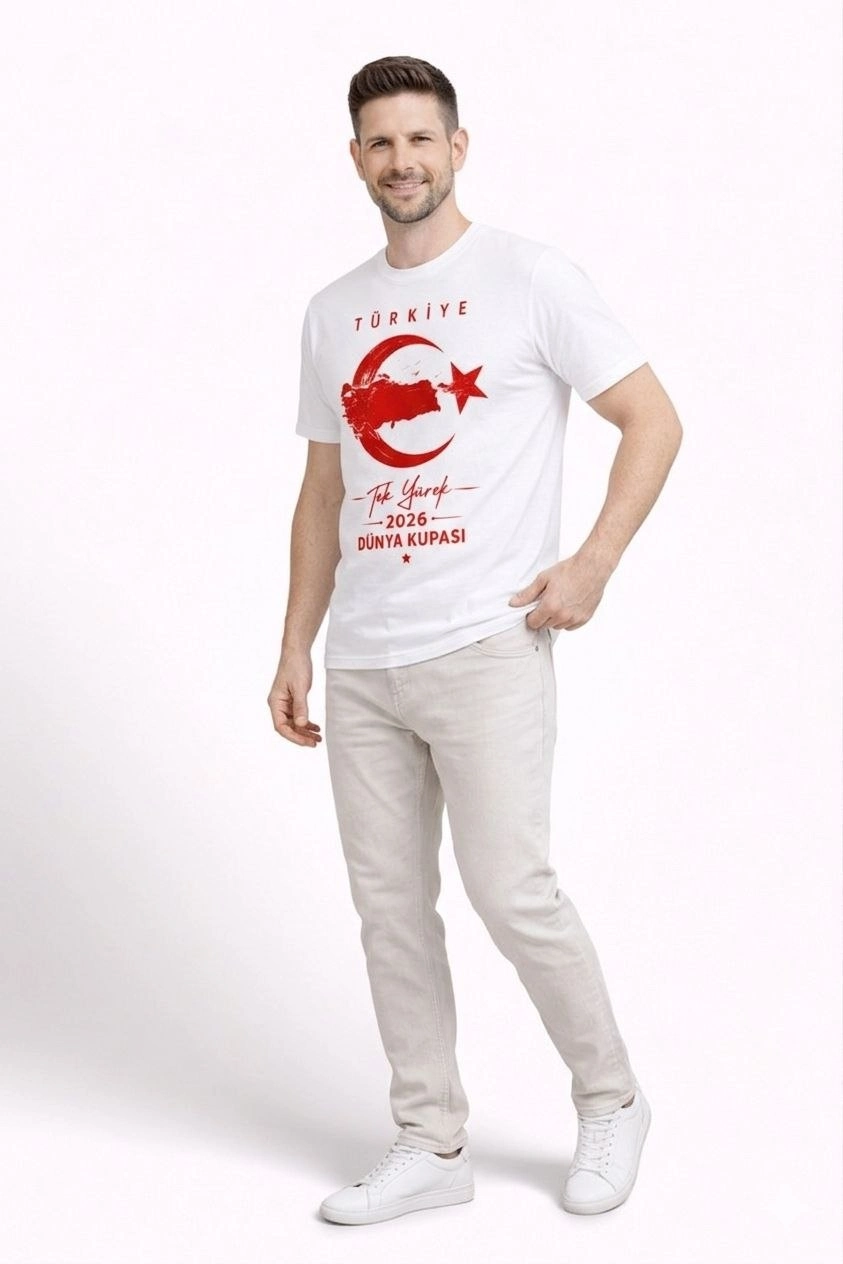 69d3e6a76b043-44127067-sw843sh1264 Erkek TÜRKİYE Ay Yıldız Baskılı Taraftar Forma T-Shirt - Beyaz - Görsel 2