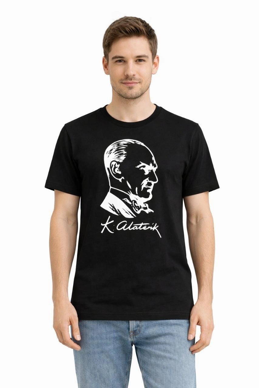 69dba120a62b4-7760056-sw853sh1280 Erkek Atatürk Baskılı Tişört Kısa Kollu Bisiklet Yaka T-Shirt - Siyah