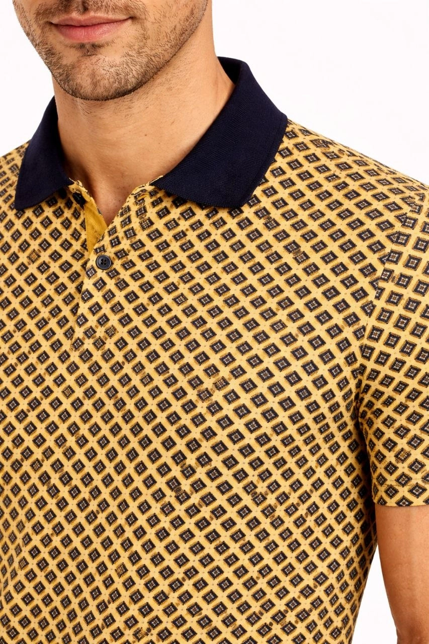69dbc25f8afa0-94835025-sw853sh1280 Erkek Pike Kumaş Polo Yaka Desenli Tişört Kısa Kol Yazlık T-Shirt - Sarı - Görsel 2