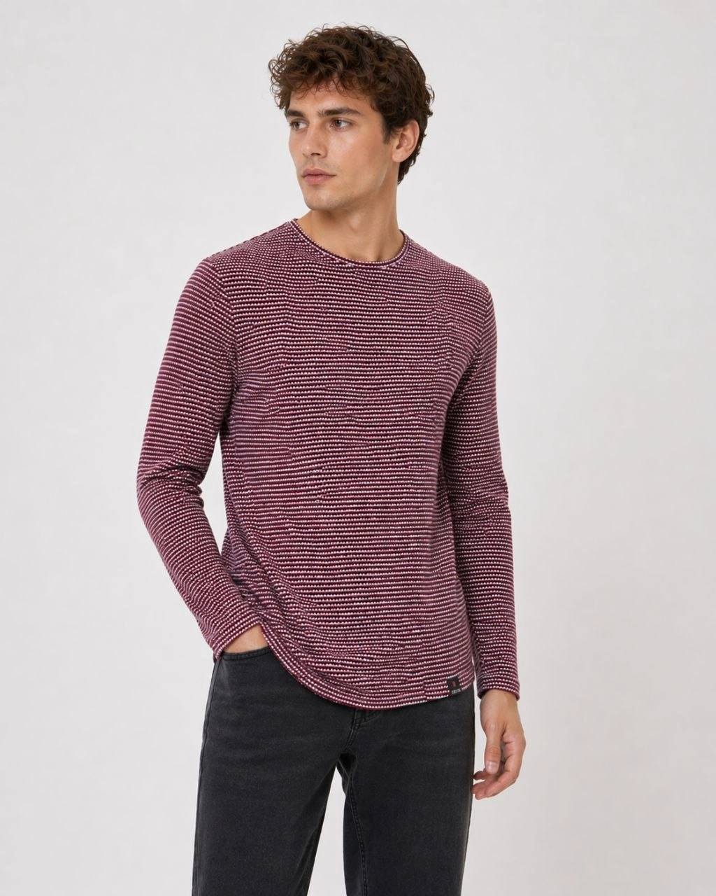 69eb9f1f75c79-92978459-sw1024sh1280 Erkek Dokulu Çizgili Uzun Kollu Tişört Oval Kesim - Bordo