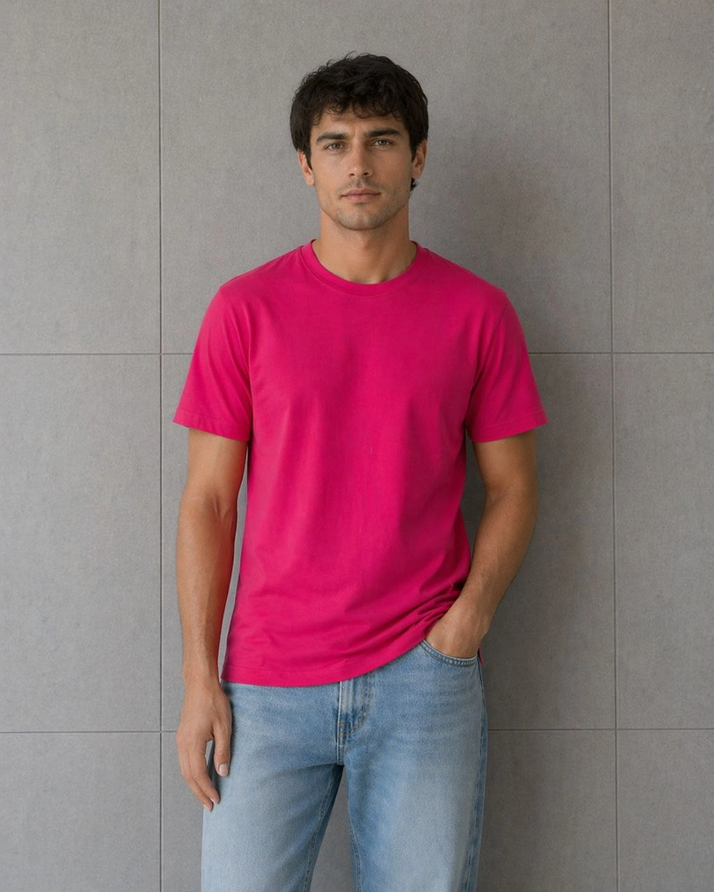 69eba23c0ea84-53775998-sw1024sh1280 Erkek Basic Pamuklu Tişört Bisiklet Yaka Düz Renk Regular Fit T-Shirt - Fuşya