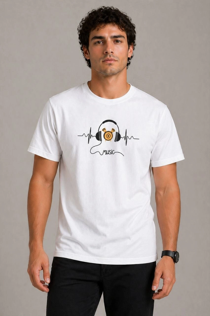 69f0da517e329-99192483-sw852sh1280 Erkek Müzik Temalı Baskılı Tişört Bisiklet Yaka Kısa Kol T-Shirt - Beyaz - Görsel 2