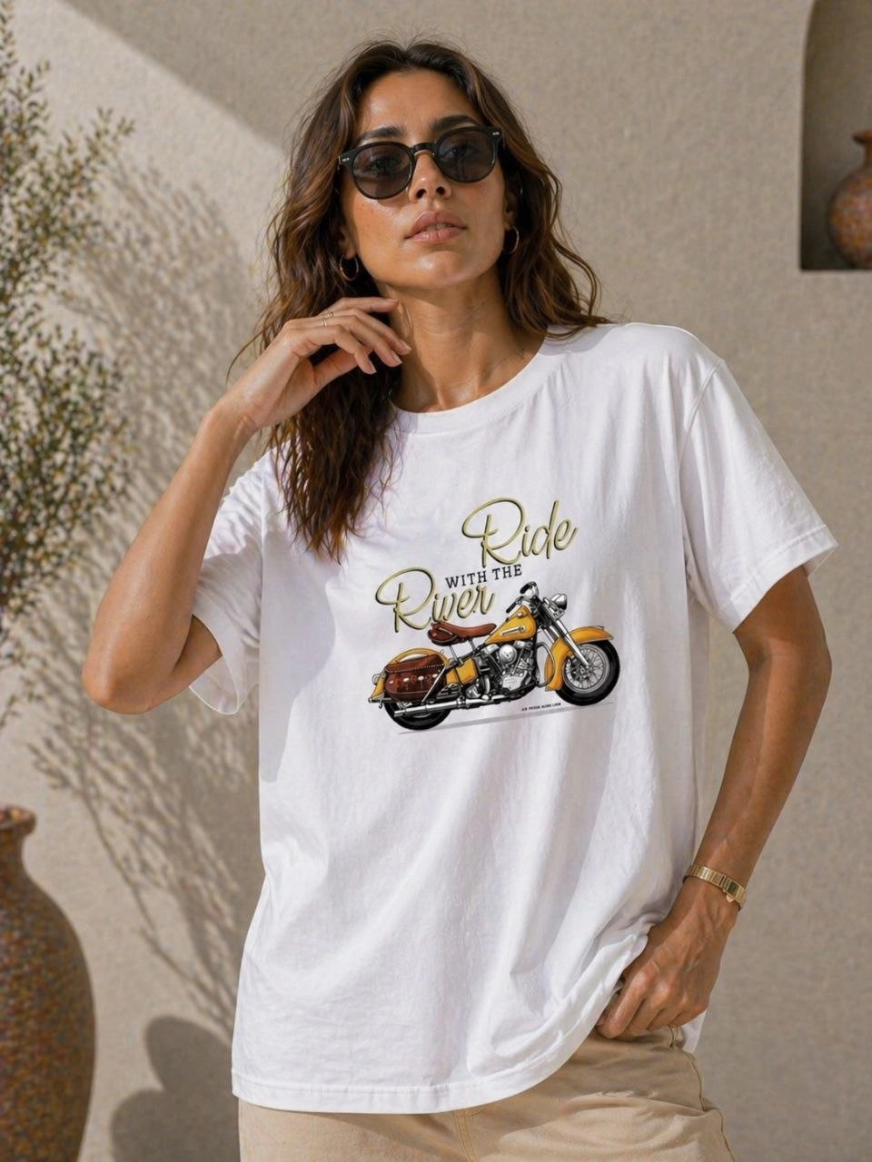 69f487ebe4dff-39571572-sw960sh1280 Kadın Motosiklet Baskılı Tişört Bisiklet Yaka Kısa Kol Yazlık T-Shirt - Beyaz