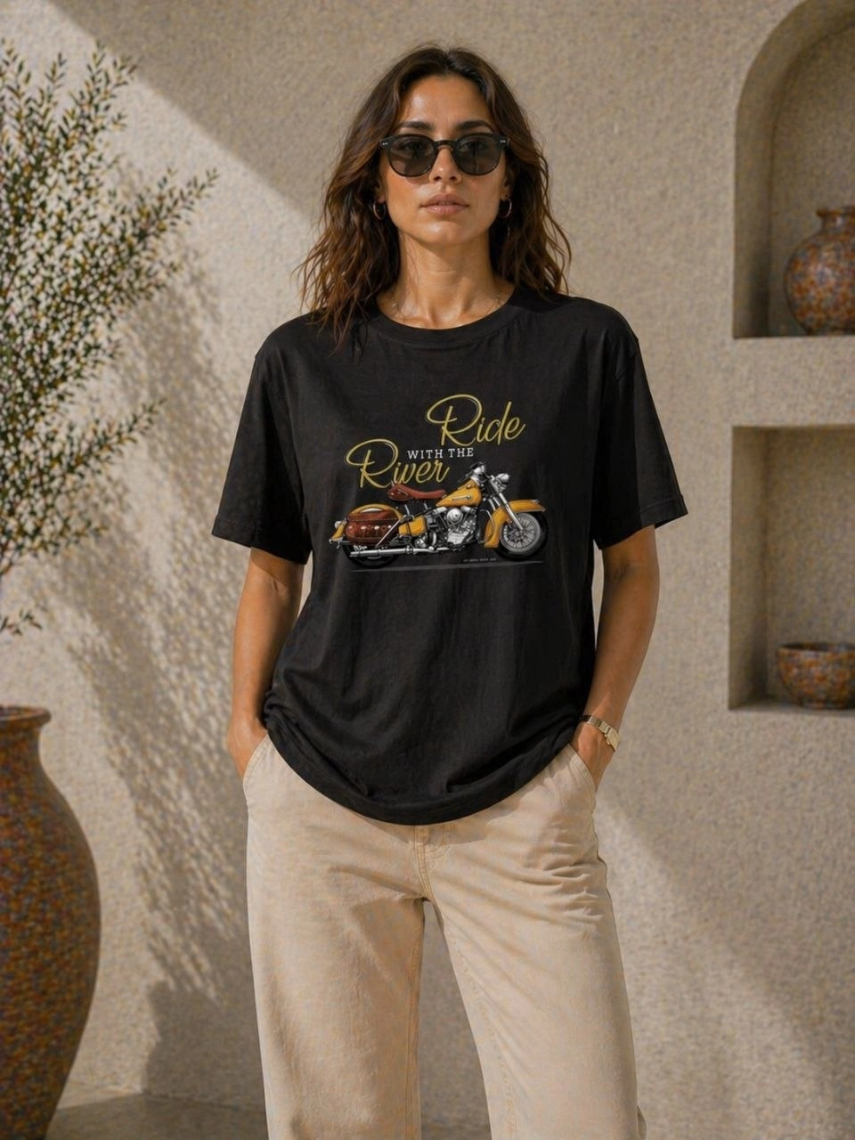69f488267d2a9-783521-sw960sh1280 Kadın Motosiklet Baskılı Tişört Bisiklet Yaka Kısa Kol Yazlık T-Shirt - Siyah - Görsel 2