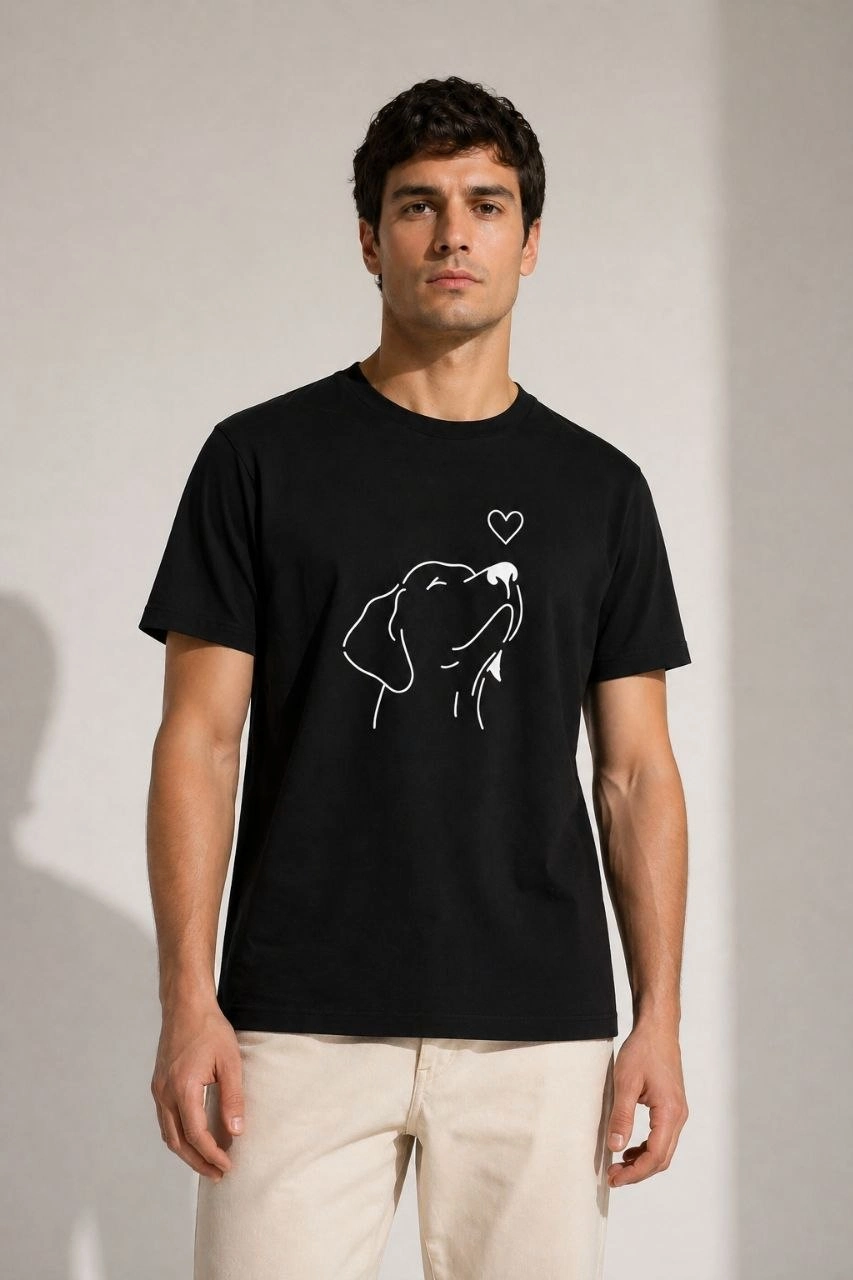 69f49308cebf8-38695029-sw853sh1280 Erkek Köpek Figürlü Minimal Baskılı Tişört Kısa Kol Yazlık T-Shirt - Siyah