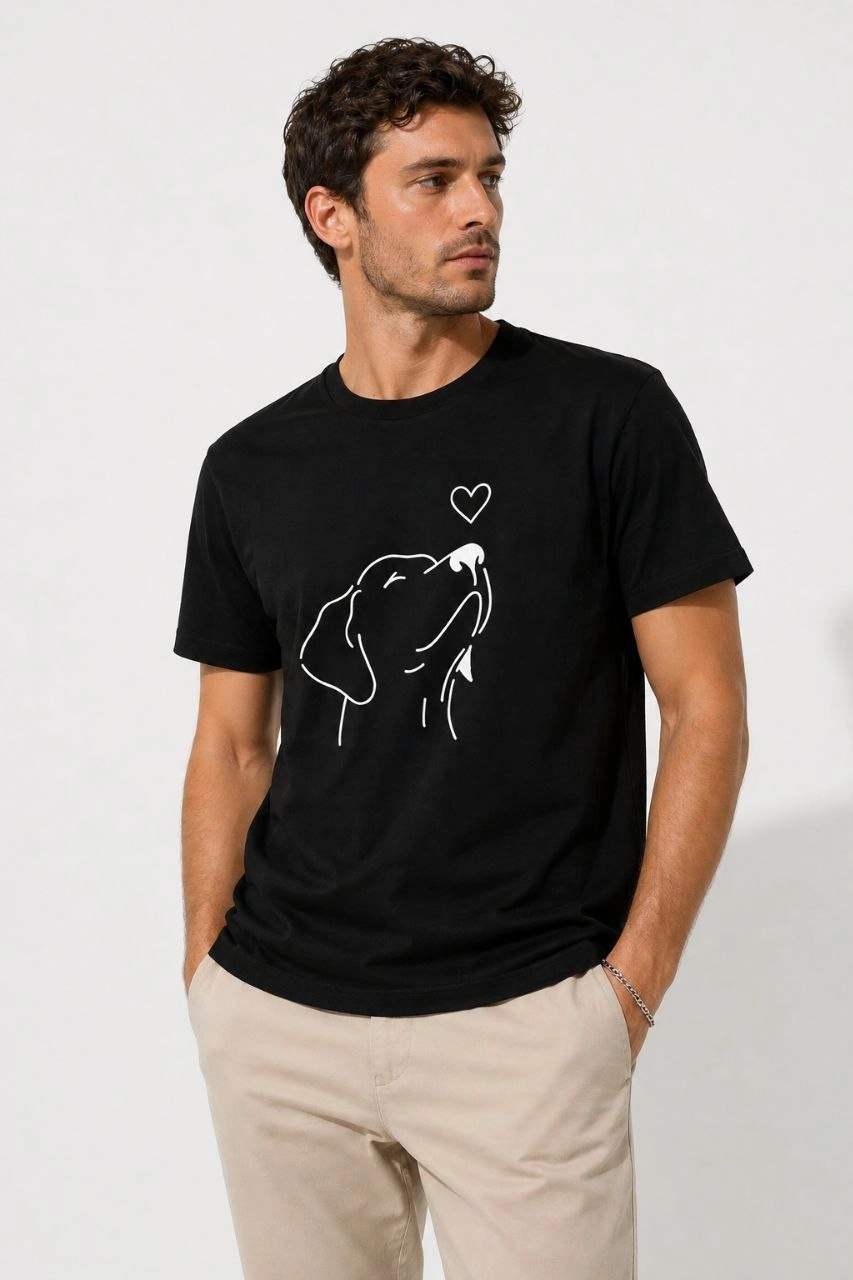 69f49309461b1-27238761-sw853sh1280 Erkek Köpek Figürlü Minimal Baskılı Tişört Kısa Kol Yazlık T-Shirt - Siyah - Görsel 2