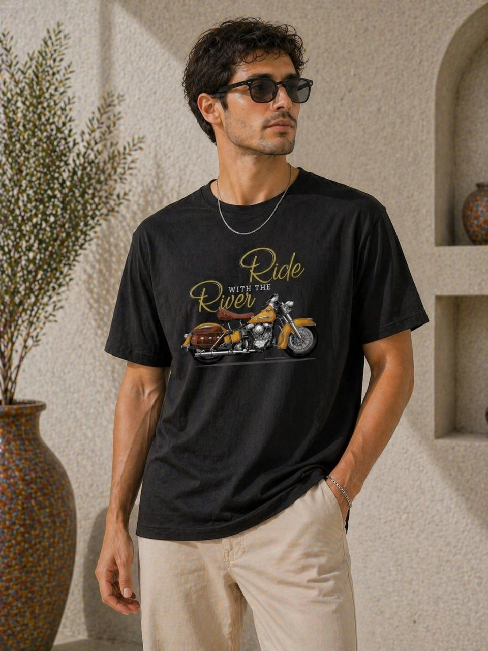69f49adbc7f06-87526678-sw960sh1280 Erkek Motosiklet Baskılı Tişört Bisiklet Yaka Kısa Kol Yazlık T-Shirt - Siyah - Görsel 2