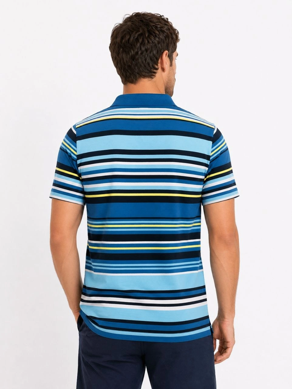69f49f5cda378-20985995-sw962sh1280 Erkek Çizgili Polo Yaka Tişört Kısa Kol Yazlık T-Shirt Regular Fit - Mavi - Görsel 2