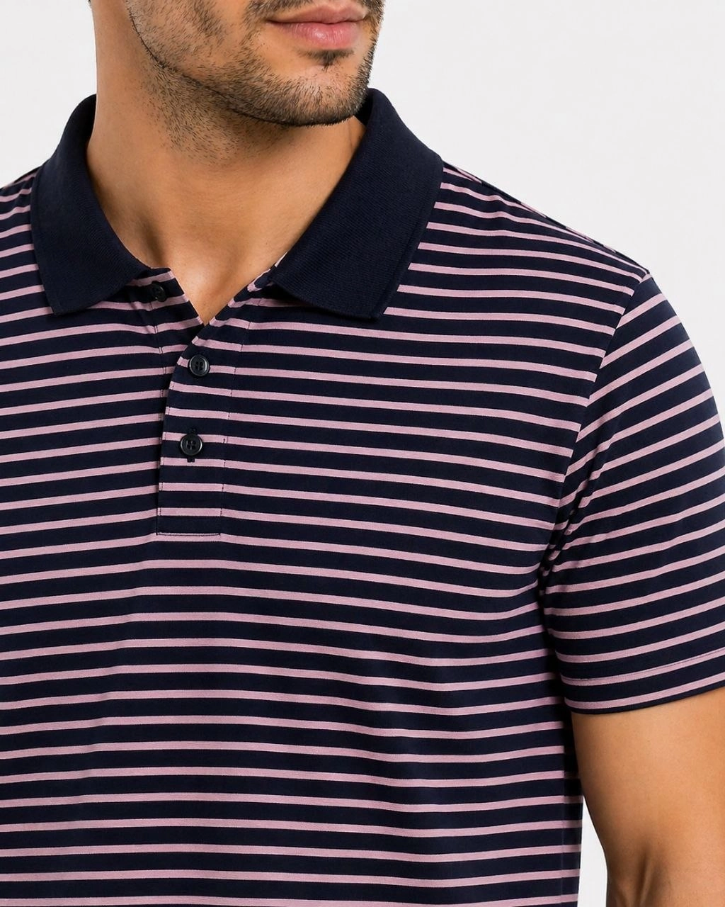69f4a00759d3d-82479570-sw1024sh1280 Erkek Pike Kumaş Gül Kurusu Çizgili Polo Yaka Tişört Kısa Kol T-Shirt - Siyah - Görsel 2