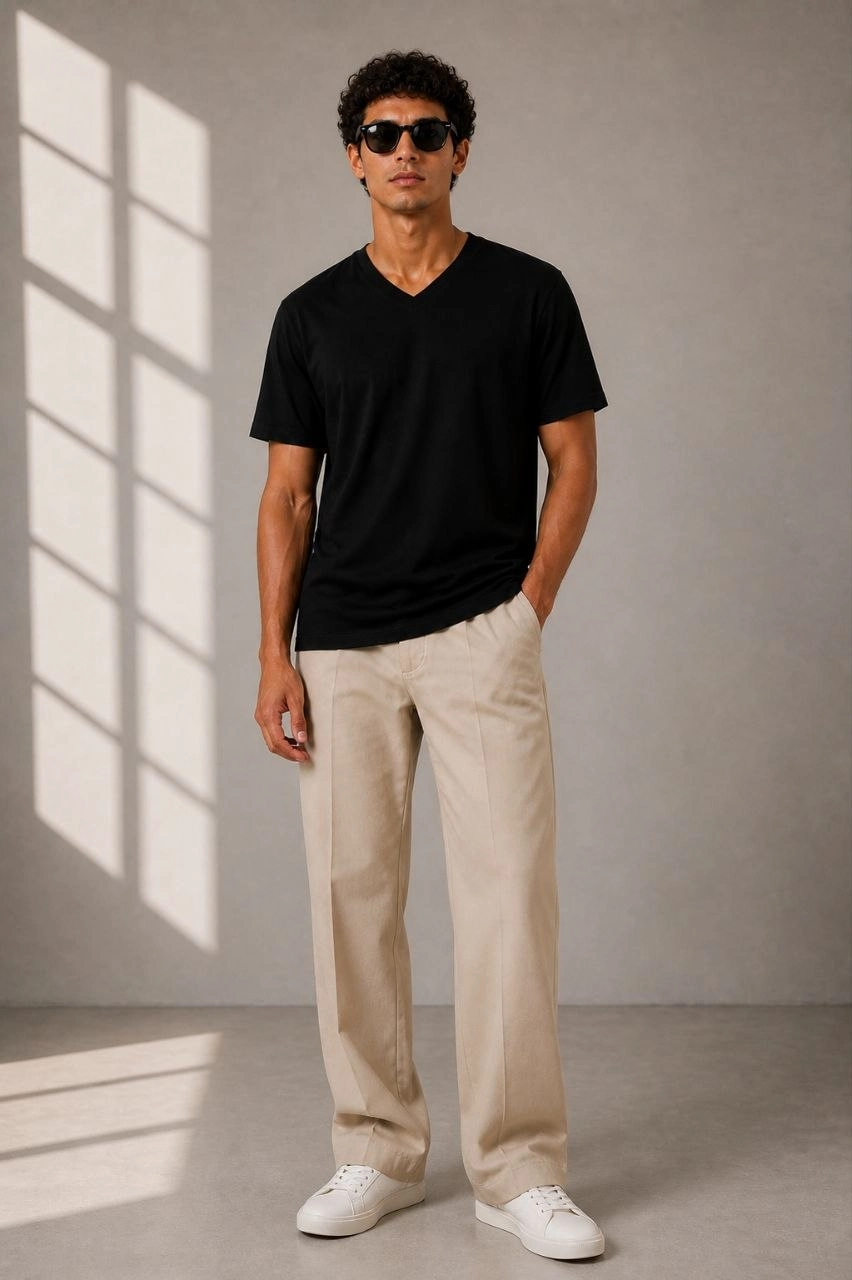 69f72f0db4a5b-29654535-sw852sh1280 Erkek V Yaka Basic Tişört Kısa Kol Yazlık Regular Fit T-Shirt - Siyah - Görsel 2
