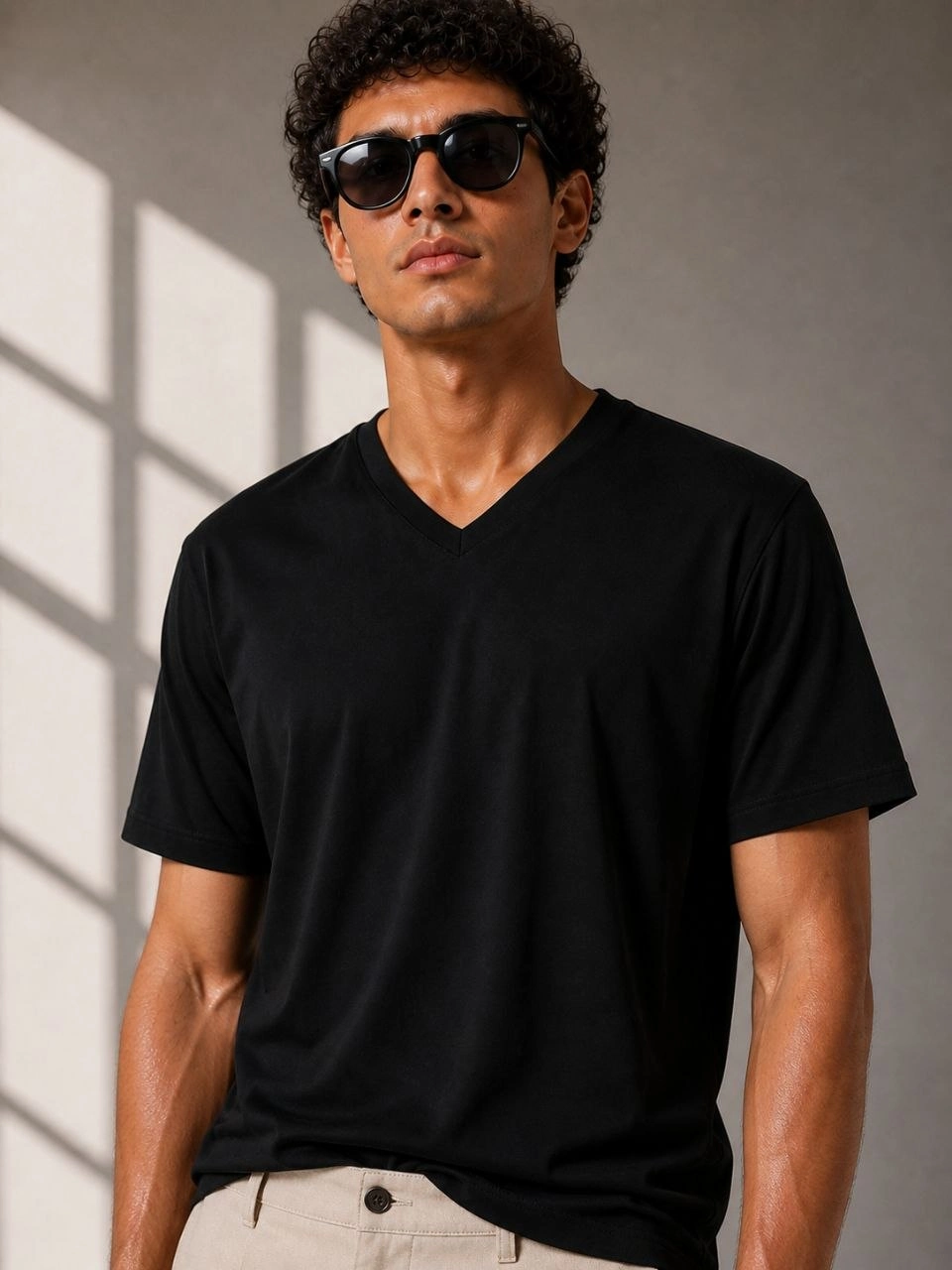 69f72f0dbf0a5-10859716-sw960sh1280 Erkek V Yaka Basic Tişört Kısa Kol Yazlık Regular Fit T-Shirt - Siyah