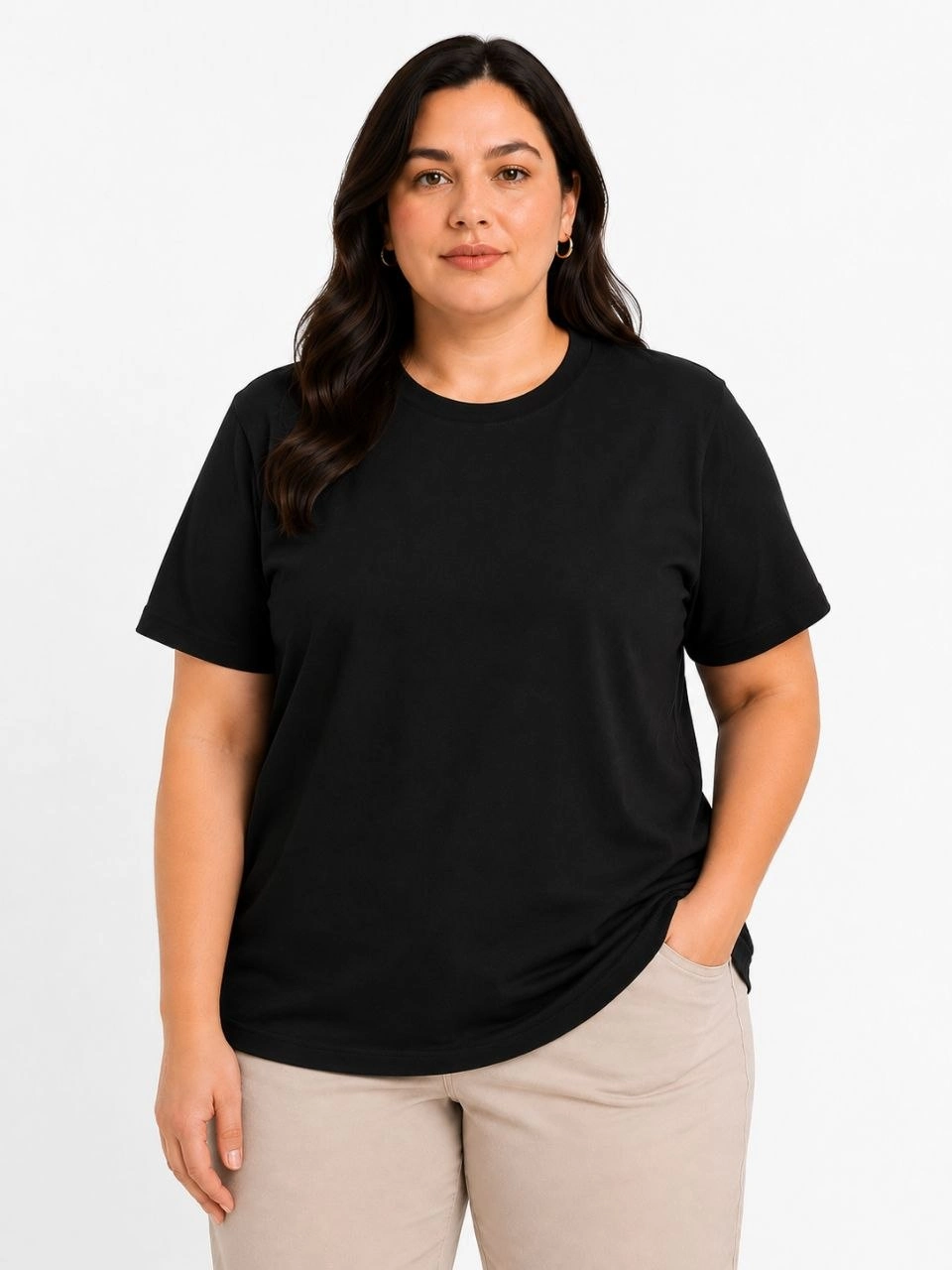 6a00c11216eff-50065629-sw960sh1280 Kadın Battal Big Size Basic Tişört Bisiklet Yaka Rahat Kalıp T-Shirt - Siyah