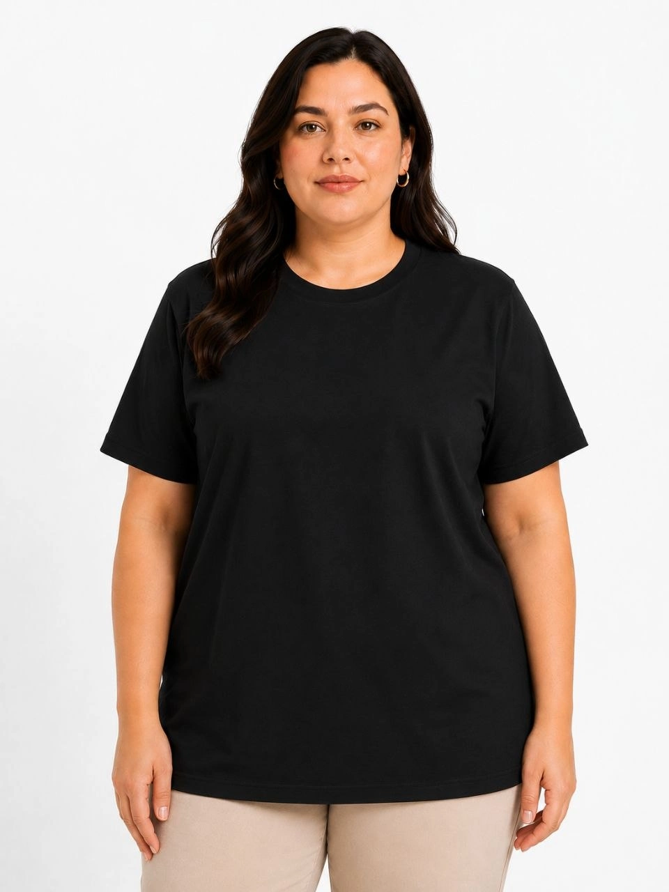 6a00c11218bd9-37172595-sw960sh1280 Kadın Battal Big Size Basic Tişört Bisiklet Yaka Rahat Kalıp T-Shirt - Siyah - Görsel 2
