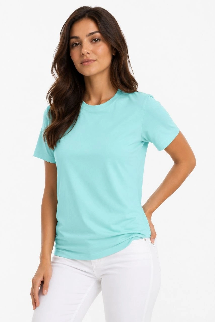 6a0996941c025-59372223-sw853sh1280 Kadın T-Shirt Bisiklet Yaka Slim Fit Likralı Tişört Günlük Basic Body - Turkuaz