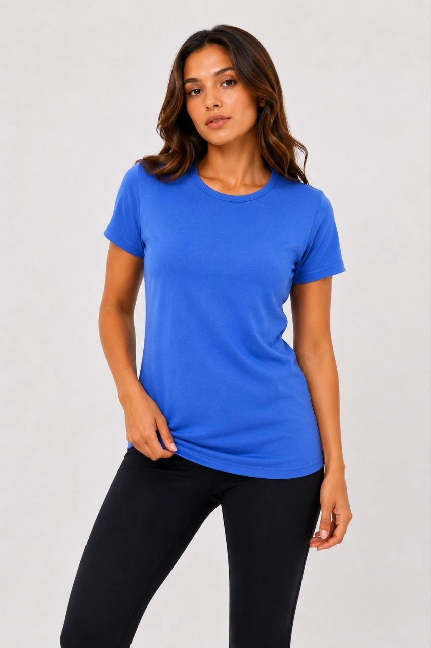 6a099b1458a28-5223594-sw852sh1280 Kadın Basic Tişört Bisiklet Yaka Kısa Kol Günlük Yazlık Slim fit T-Shirt - Mavi