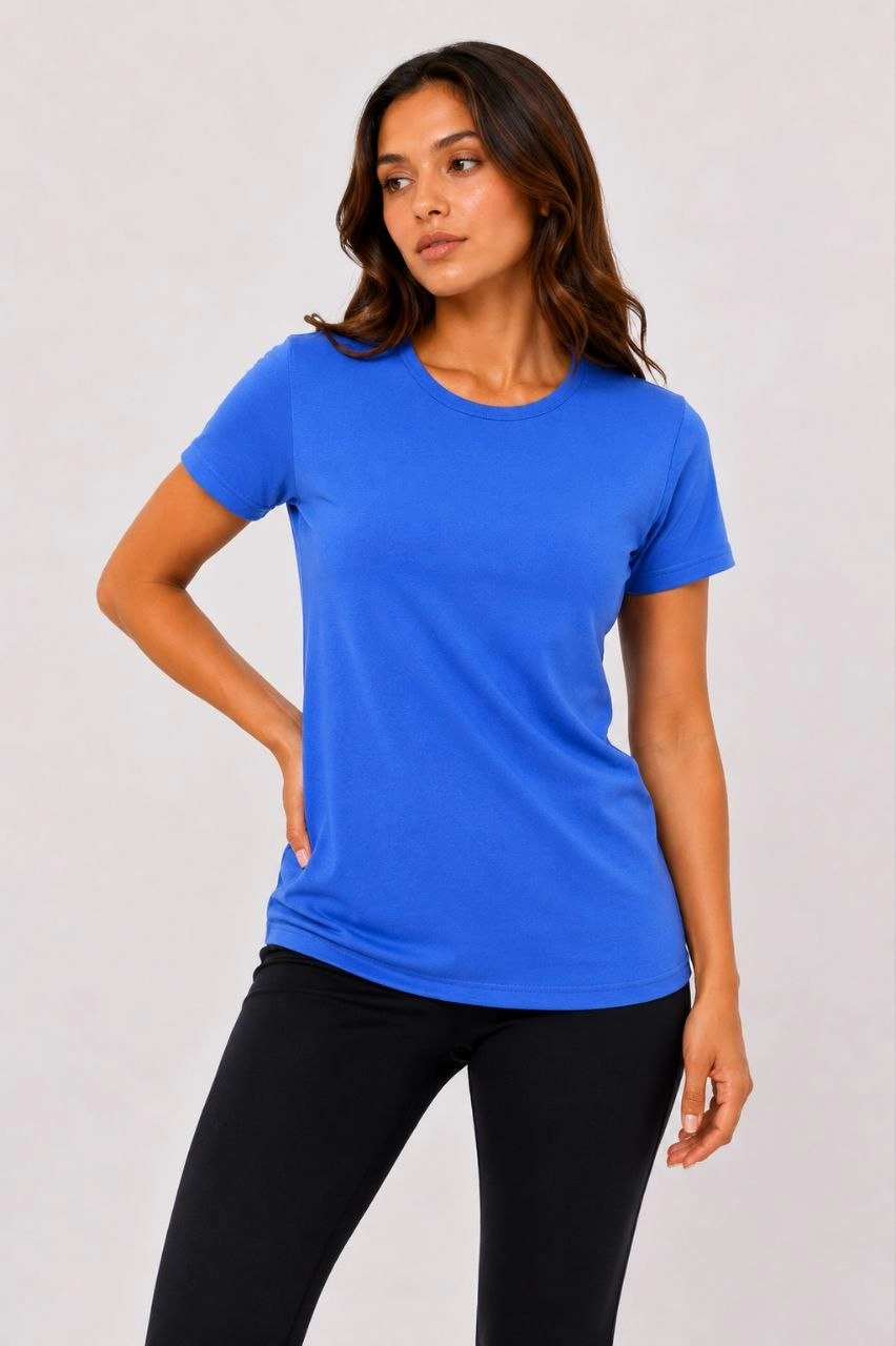 6a099b1459f49-5430361-sw852sh1280 Kadın Basic Tişört Bisiklet Yaka Kısa Kol Günlük Yazlık Slim fit T-Shirt - Mavi - Görsel 2
