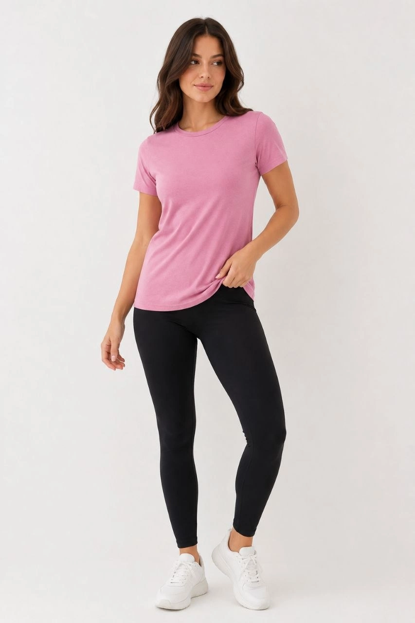 6a099ce5c13c3-72192540-sw853sh1280 Kadın Basic Tişört Bisiklet Yaka Kısa Kol Günlük Yazlık Slim fit T-Shirt - Pembe - Görsel 2